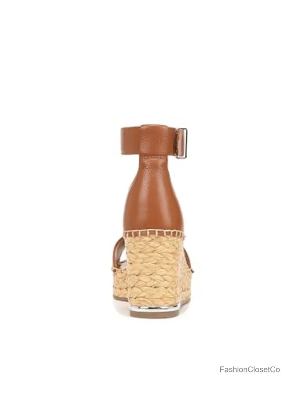 Leather Wedge Sandals with Raffia Wrap & Ankle Strap